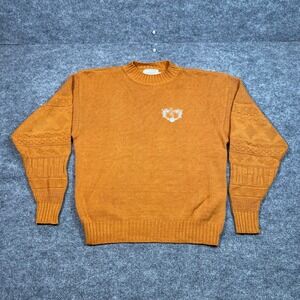 Sahara Club Mens Vintage 90s Cotton Textured Knit Crewneck Sweater Orange Large